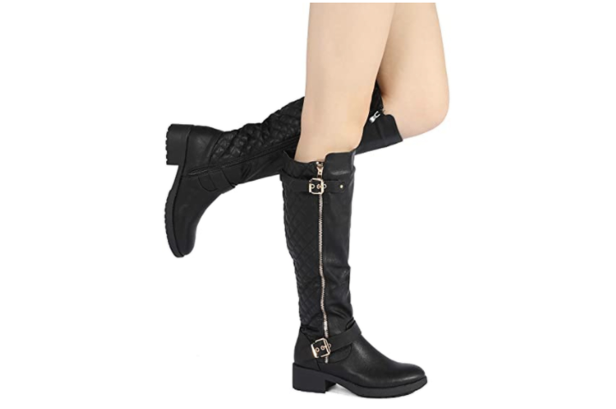 DREAM PAIRS Womens Low Heel Knee High Zipper Riding Boots Wide-Calf Available